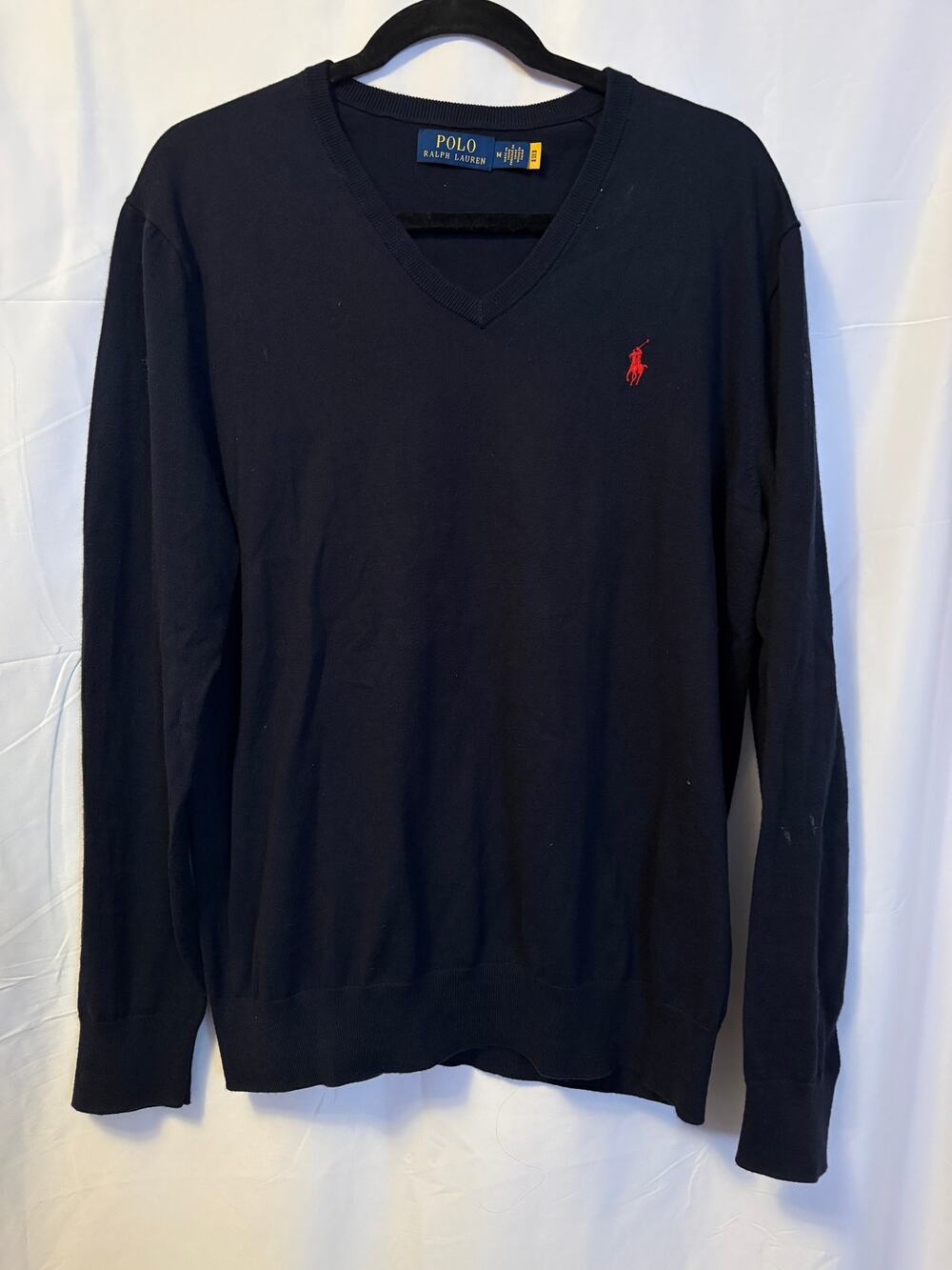 Polo Ralph Lauren V-Neck Cotton Sweater Navy Blue Men's Sz M